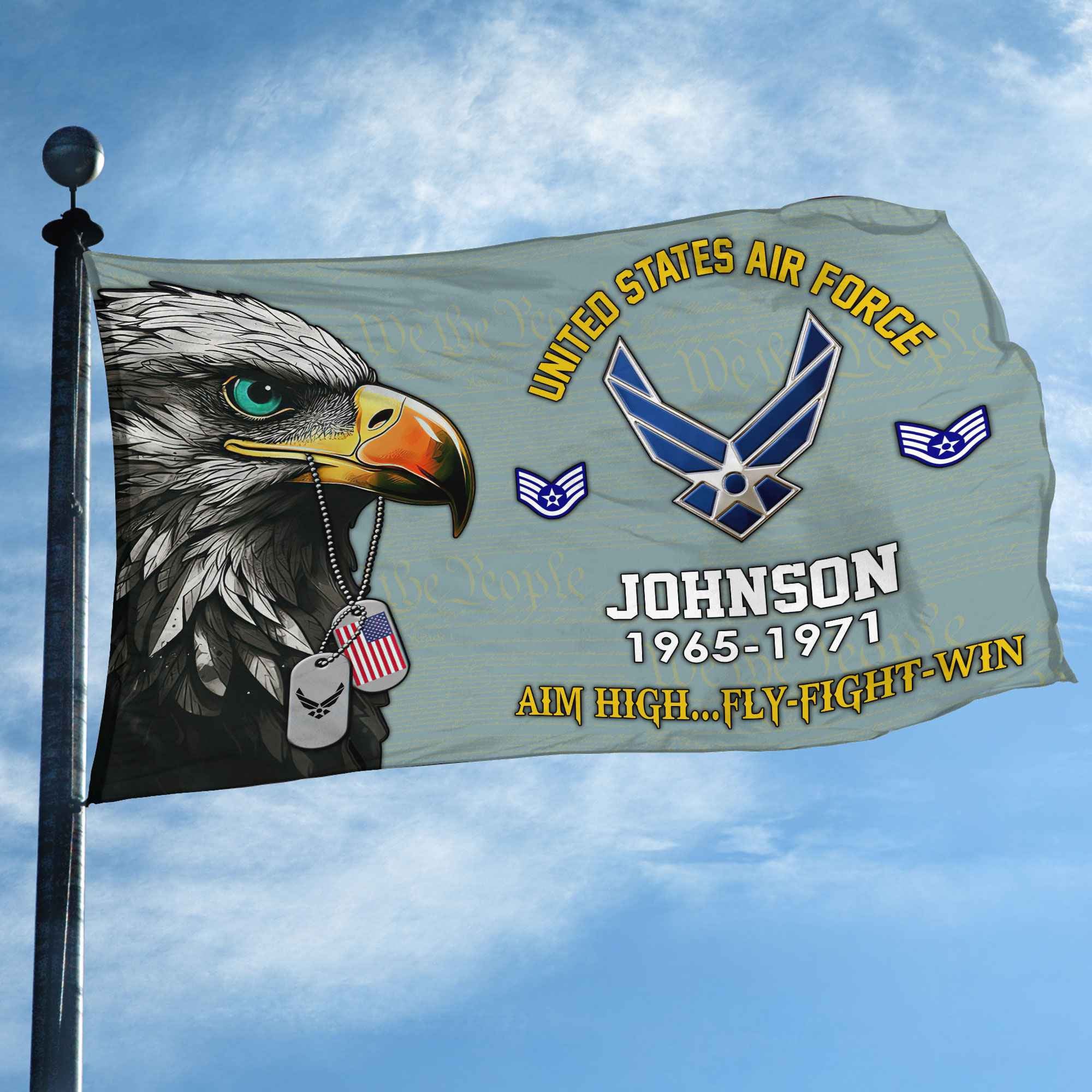 USAF Custom Grommet Flag, Gifts For Air Force Veteran, Best Gifts On Father's Day, Armed Forces Day, Independence Day, Veterans Day.