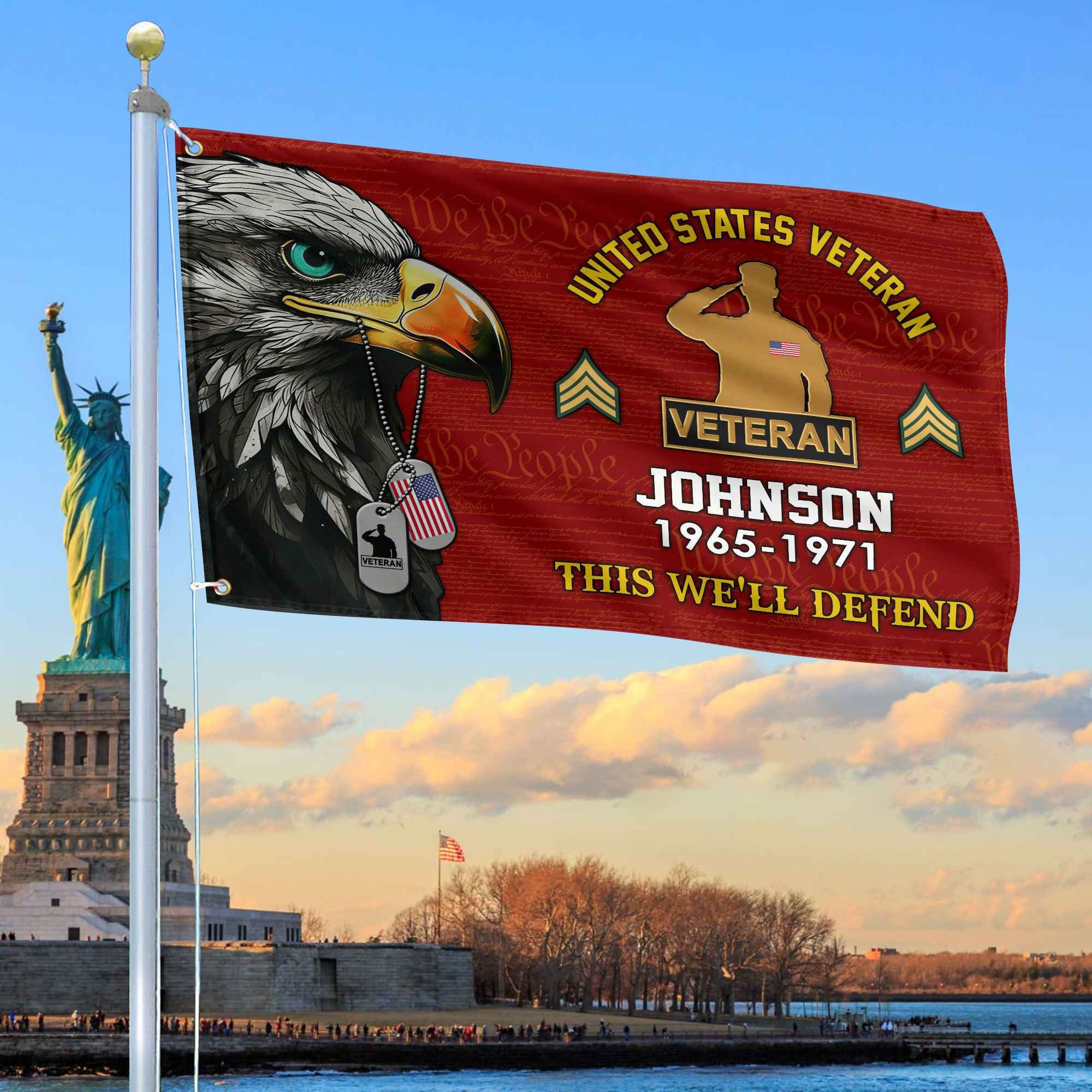 US Veteran Custom Grommet Flag, Gifts For US Veteran, Best Gifts On Father's Day, Armed Forces Day, Independence Day, Veterans Day.