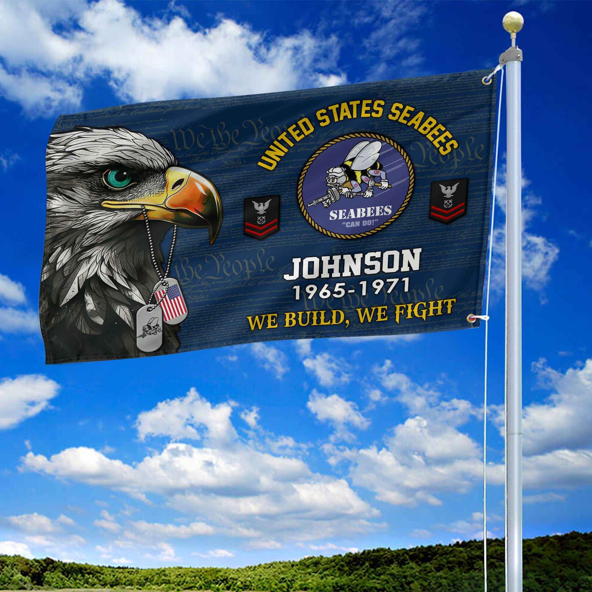US Seabees Custom Grommet Flag, Gifts For Seabees Veteran, Best Gifts On Father's Day, Armed Forces Day, Independence Day, Veterans Day.