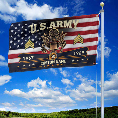 Premium US Army Grommet Flag, Custom Name, Rank, Year, Gifts For Army Veteran, Best Gifts On Father's Day, Armed Forces Day, Independence Day, Veterans Day.
