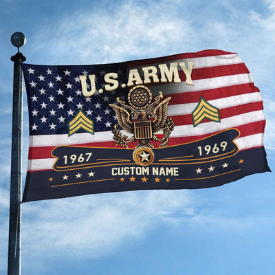 Premium US Army Grommet Flag, Custom Name, Rank, Year, Gifts For Army Veteran, Best Gifts On Father's Day, Armed Forces Day, Independence Day, Veterans Day.