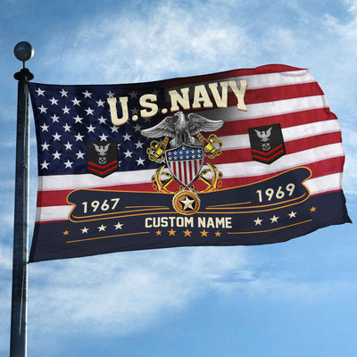 Premium US Navy Grommet Flag, Custom Name, Rank, Year, Gifts For Navy Veteran, Best Gifts On Father's Day, Armed Forces Day, Independence Day, Veterans Day.