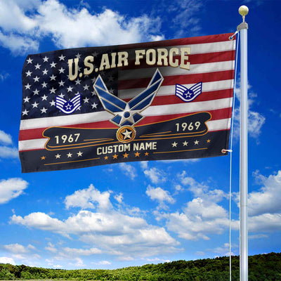 Premium USAF Grommet Flag, Custom Name, Rank, Year, Gifts For Air Force Veteran, Best Gifts On Father's Day, Armed Forces Day, Independence Day, Veterans Day.