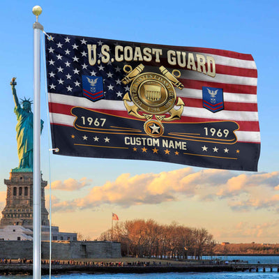 Premium USCG Grommet Flag, Custom Name, Rank, Year, Gifts For Coast Guard Veteran, Best Gifts On Father's Day, Armed Forces Day, Independence Day, Veterans Day.