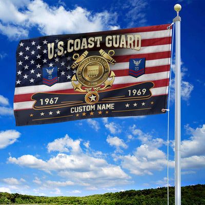 Premium USCG Grommet Flag, Custom Name, Rank, Year, Gifts For Coast Guard Veteran, Best Gifts On Father's Day, Armed Forces Day, Independence Day, Veterans Day.