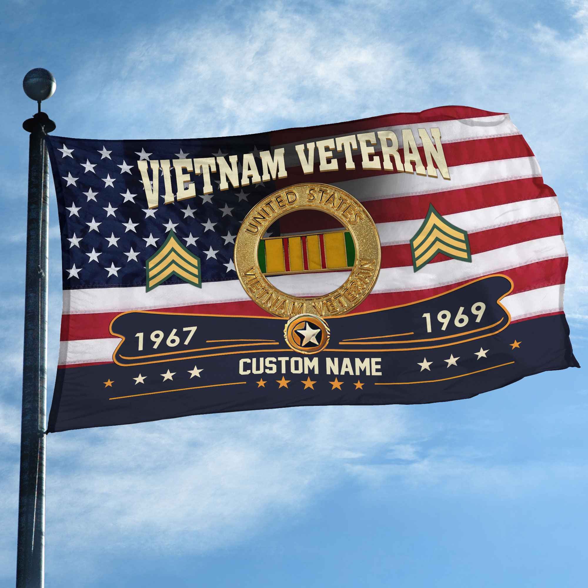 Premium Vietnam Veteran Grommet Flag, Custom Name, Rank, Year, Gifts For Vietnam Veteran, Best Gifts On Father's Day, Armed Forces Day, Independence Day, Veterans Day.
