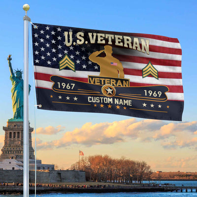 Premium US Veteran Grommet Flag, Custom Name, Rank, Year, Gifts For US Veteran, Best Gifts On Father's Day, Armed Forces Day, Independence Day, Veterans Day.