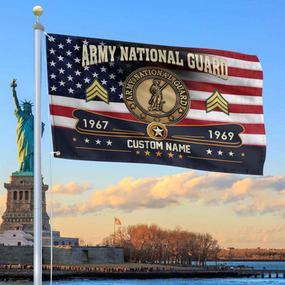 Premium US Army National Guard Grommet Flag, Custom Name, Rank, Year, Gifts For Army National Guard Veteran, Best Gifts On Father's Day, Armed Forces Day, Independence Day, Veterans Day.