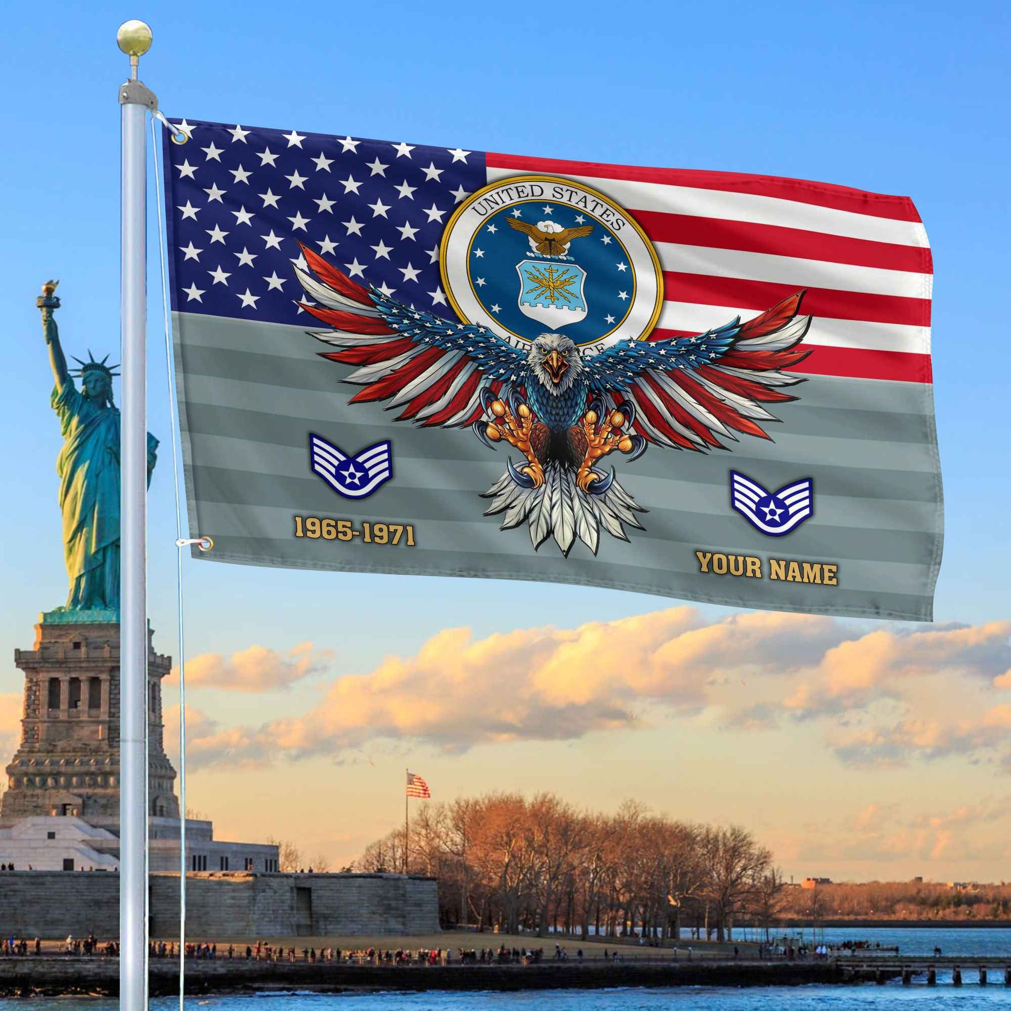 Premium Custom USAF Grommet Flag, Gifts For Air Force Veteran, Gifts For Dad, For Husband, Best Gifts On Father's Day, Armed Forces Day, Independence Day, Veterans Day.