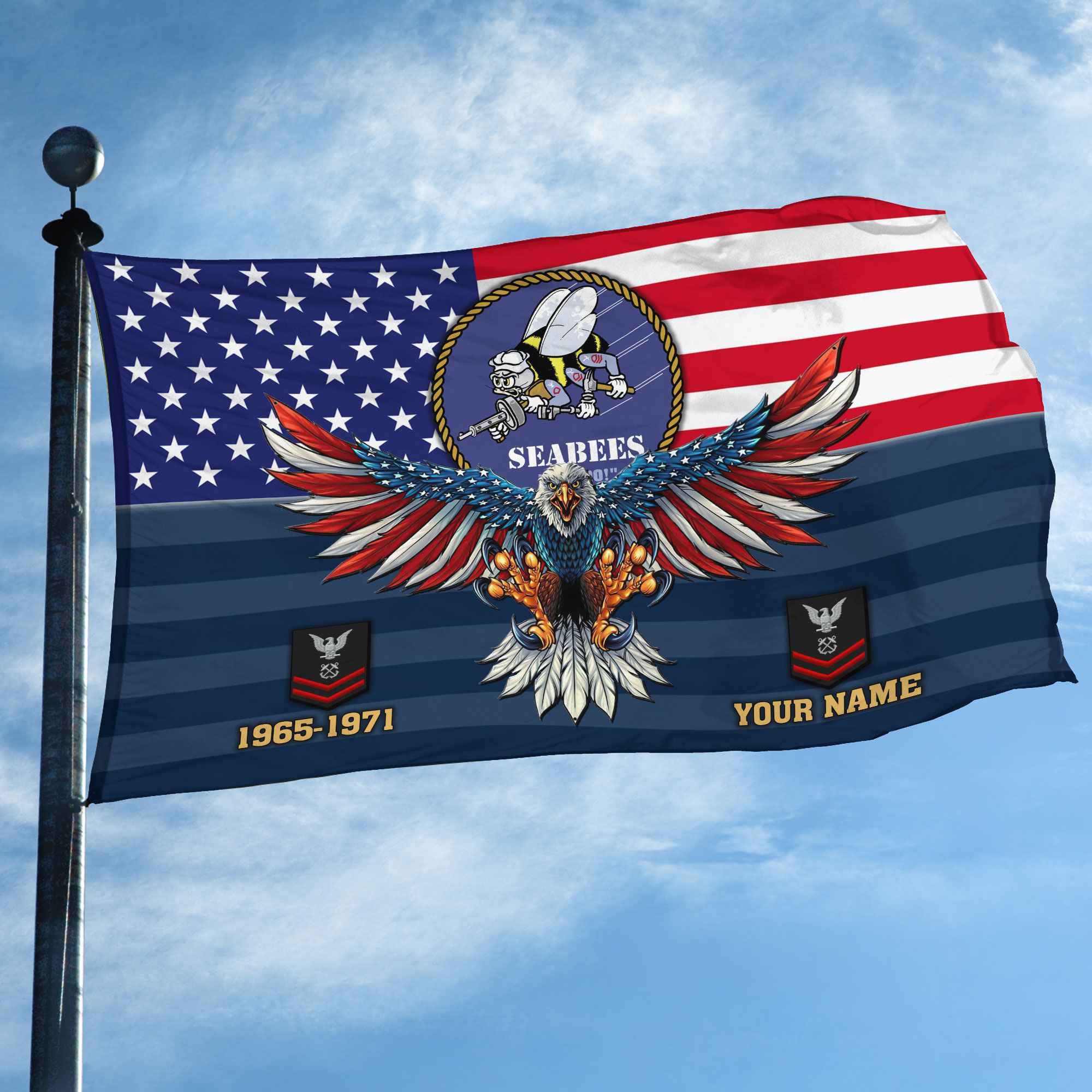 Premium Custom US Seabees Grommet Flag, Gifts For Seabees Veteran, Gifts For Dad, For Husband, Best Gifts On Father's Day, Armed Forces Day, Independence Day, Veterans Day.