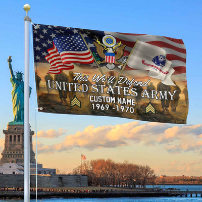 Unique Custom Name, Rank, Year, US Army Grommet Flag, Gifts For Army Veteran, Gifts For Dad, For Husband, Best Gifts On Father's Day, Independence Day, Veterans Day.