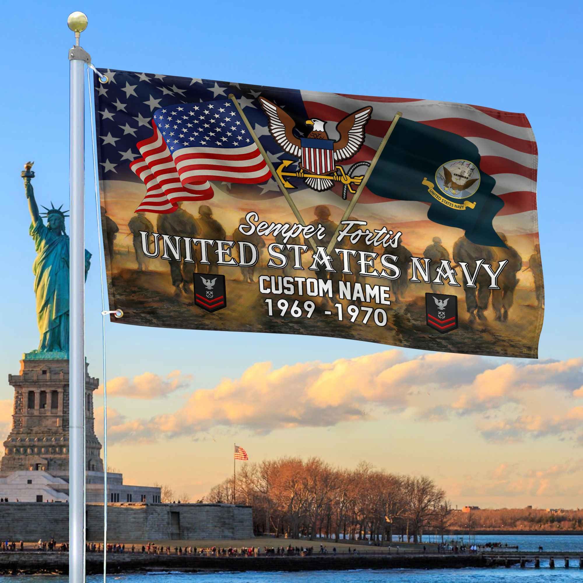 Unique Custom Name, Rank, Year, US Navy Grommet Flag, Gifts For Navy Veteran, Gifts For Dad, For Husband, Best Gifts On Father's Day, Independence Day, Veterans Day.