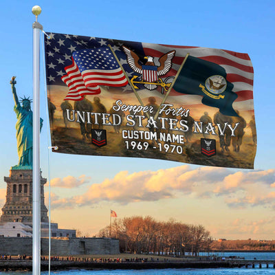 Unique Custom Name, Rank, Year, US Navy Grommet Flag, Gifts For Navy Veteran, Gifts For Dad, For Husband, Best Gifts On Father's Day, Independence Day, Veterans Day.
