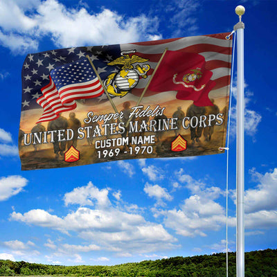 Unique Custom Name, Rank, Year, USMC Grommet Flag, Gifts For Marine Veteran, Gifts For Dad, For Husband, Best Gifts On Father's Day, Independence Day, Veterans Day.