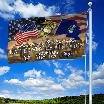 Unique Custom Name, Rank, Year, USAF Grommet Flag, Gifts For Airforce Veteran, Gifts For Dad, For Husband, Best Gifts On Father's Day, Independence Day, Veterans Day.