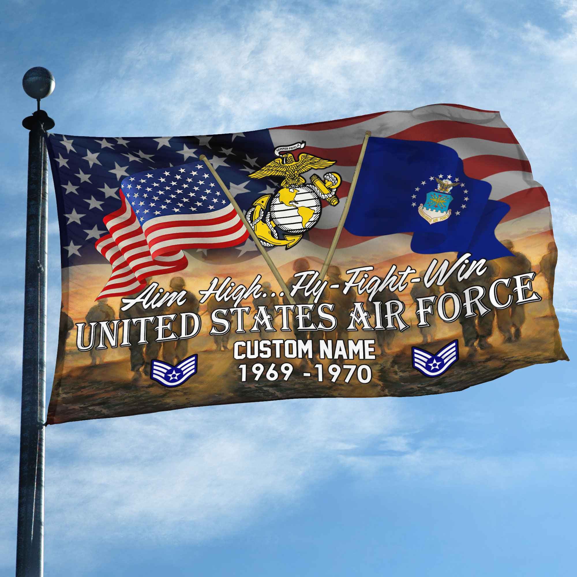 Unique Custom Name, Rank, Year, USAF Grommet Flag, Gifts For Airforce Veteran, Gifts For Dad, For Husband, Best Gifts On Father's Day, Independence Day, Veterans Day.