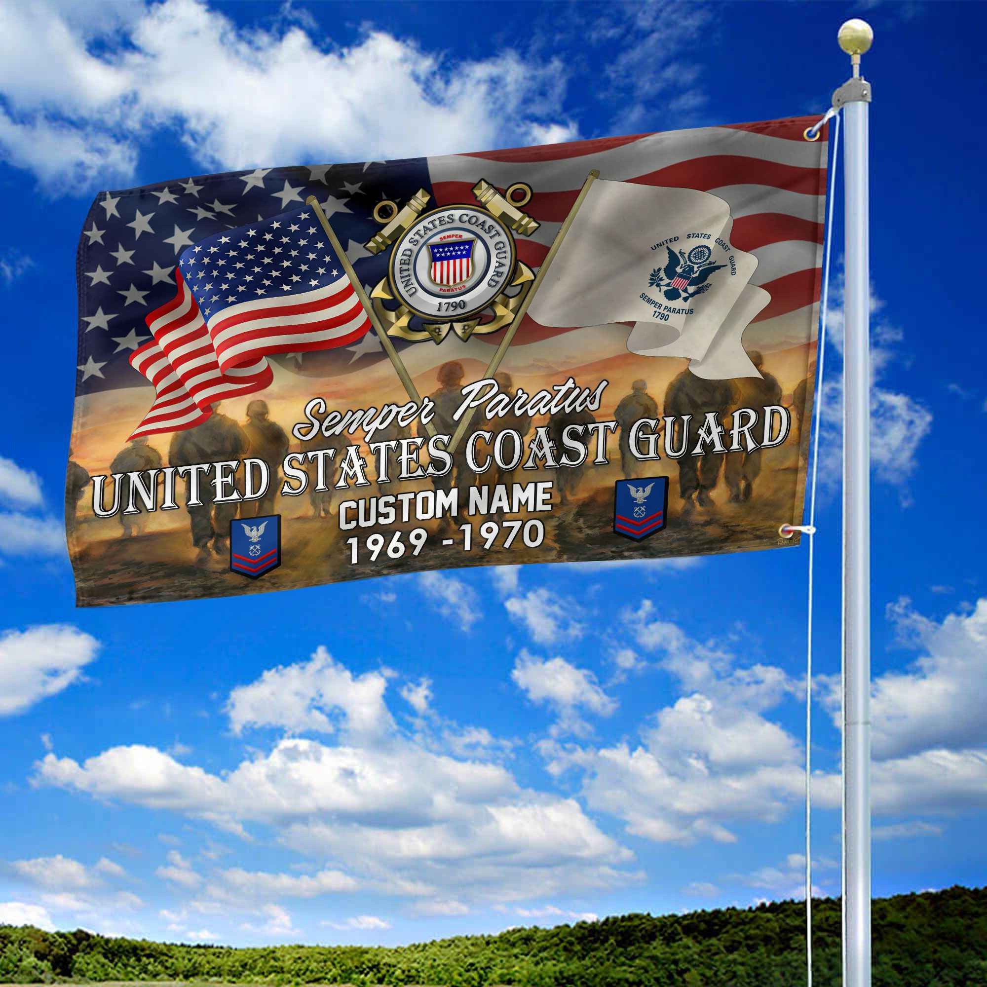 Unique Custom Name, Rank, Year, USCG Grommet Flag, Gifts For Coast Guard Veteran, Gifts For Dad, For Husband, Best Gifts On Father's Day, Independence Day, Veterans Day.