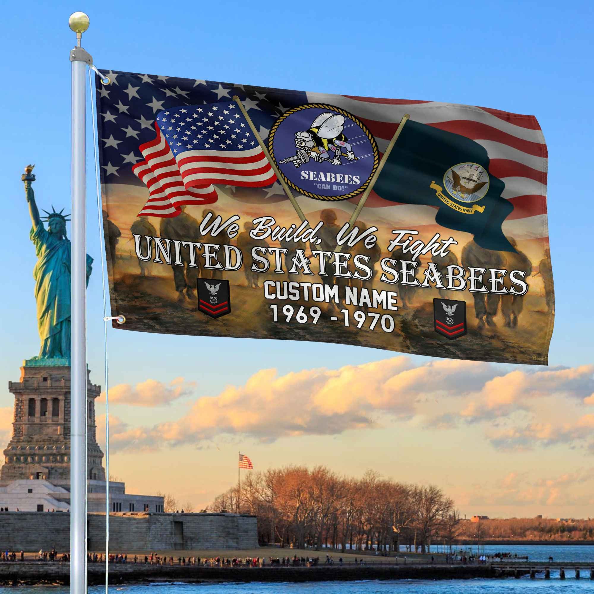 Unique Custom Name, Rank, Year, US Seabees Grommet Flag, Gifts For Seabees Veteran, Gifts For Dad, For Husband, Best Gifts On Father's Day, Independence Day, Veterans Day.