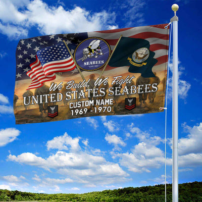 Unique Custom Name, Rank, Year, US Seabees Grommet Flag, Gifts For Seabees Veteran, Gifts For Dad, For Husband, Best Gifts On Father's Day, Independence Day, Veterans Day.