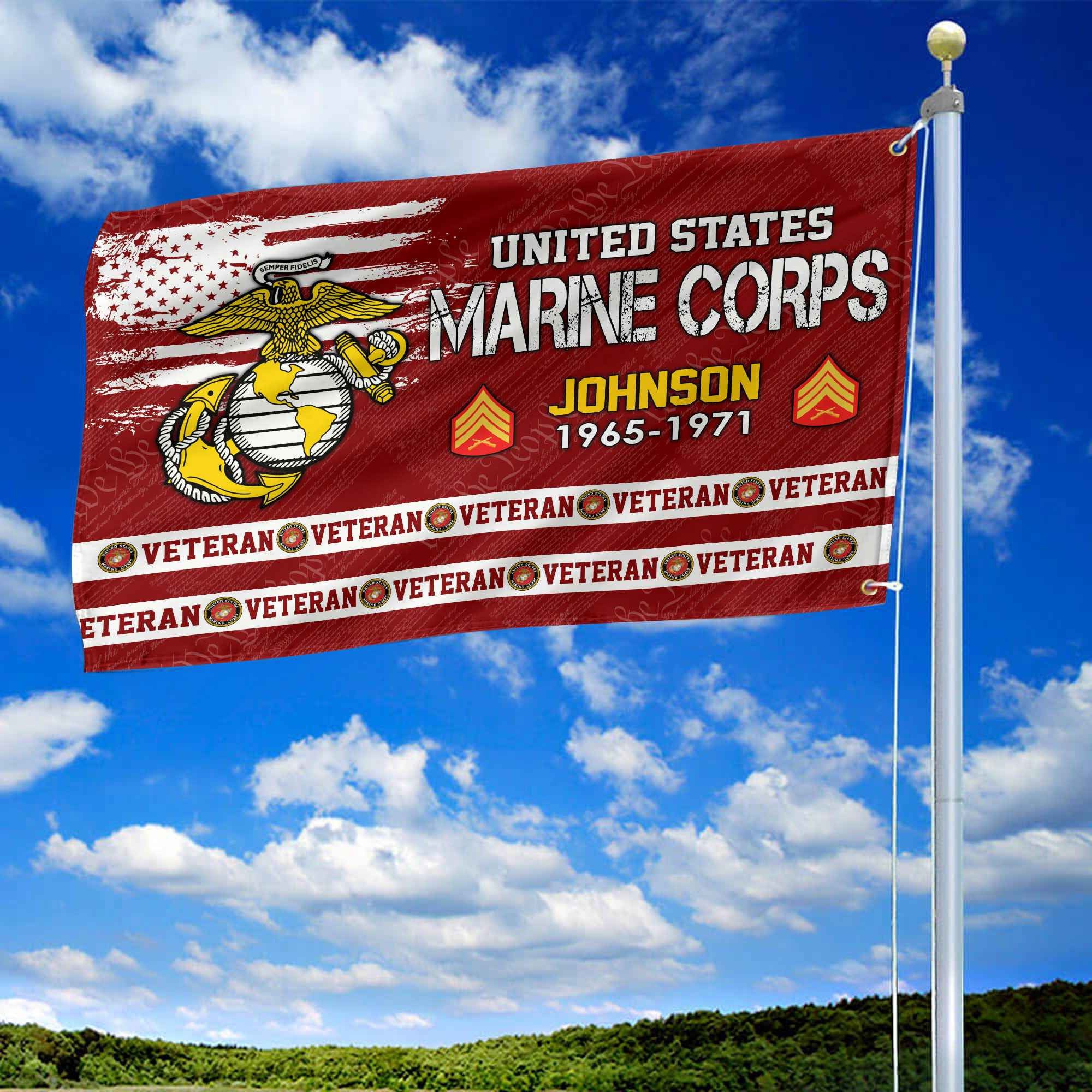 Premium Custom USMC Grommet Flag, Gifts For Marine Veteran, Best Gifts On Father's Day, Armed Forces Day, Independence Day, Veterans Day.