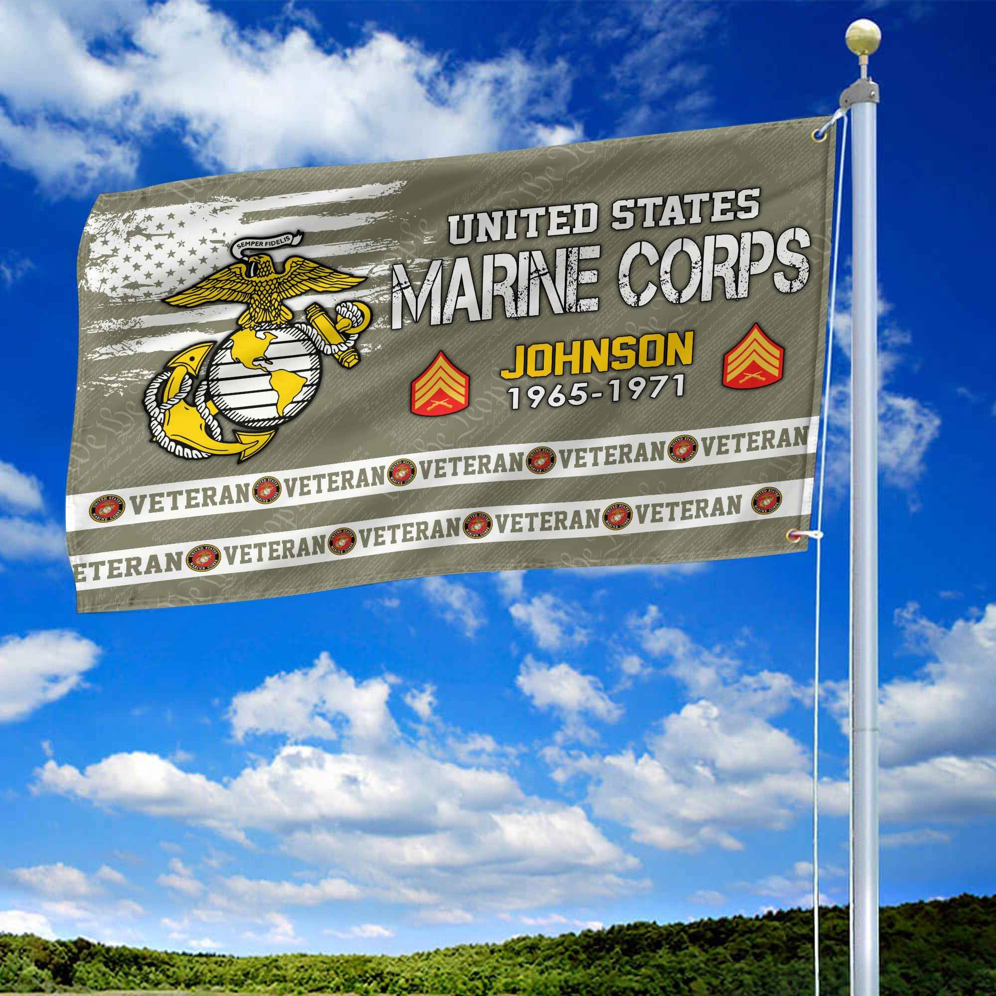 Premium Custom USMC Grommet Flag, Gifts For Marine Veteran, Best Gifts On Father's Day, Armed Forces Day, Independence Day, Veterans Day.