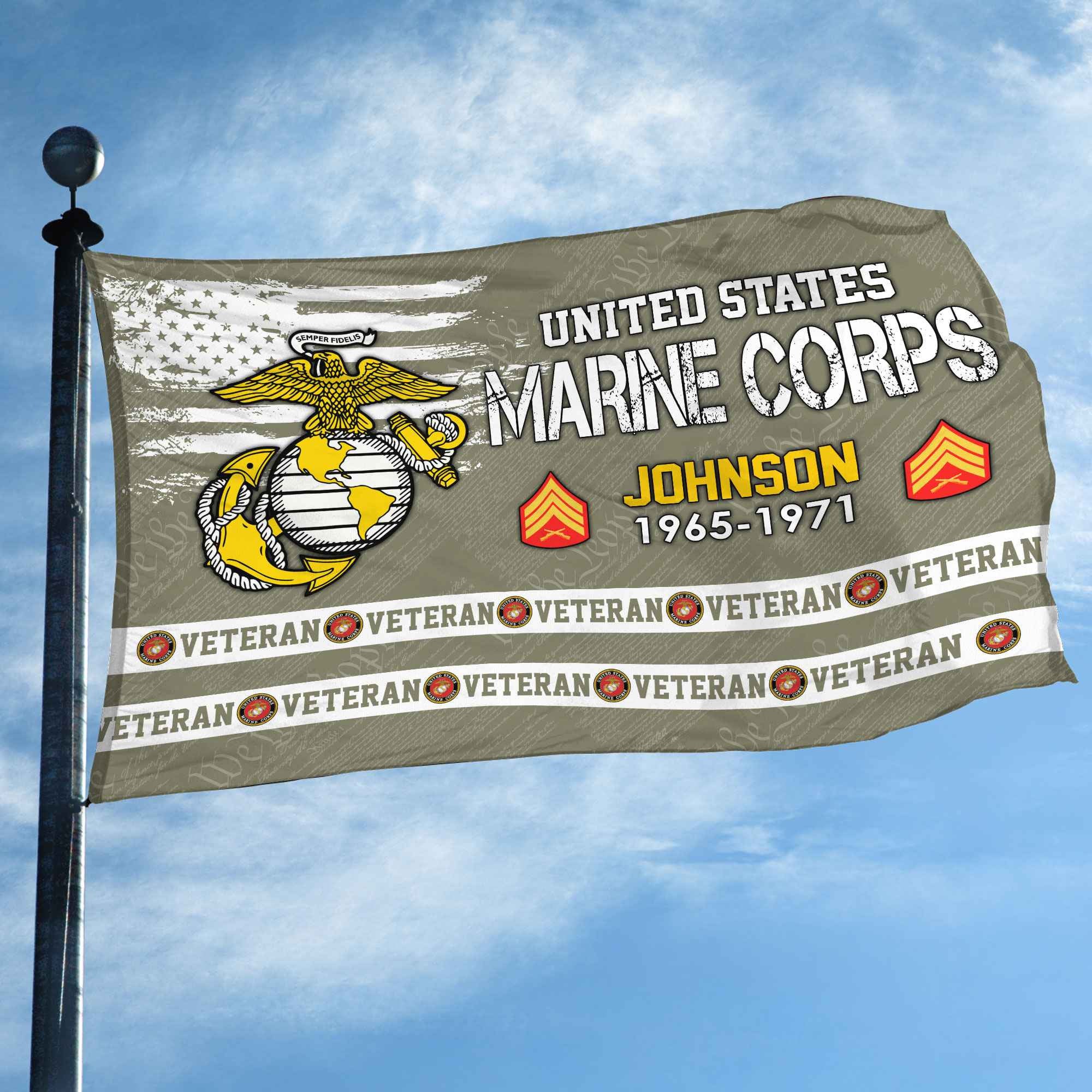 Premium Custom USMC Grommet Flag, Gifts For Marine Veteran, Best Gifts On Father's Day, Armed Forces Day, Independence Day, Veterans Day.