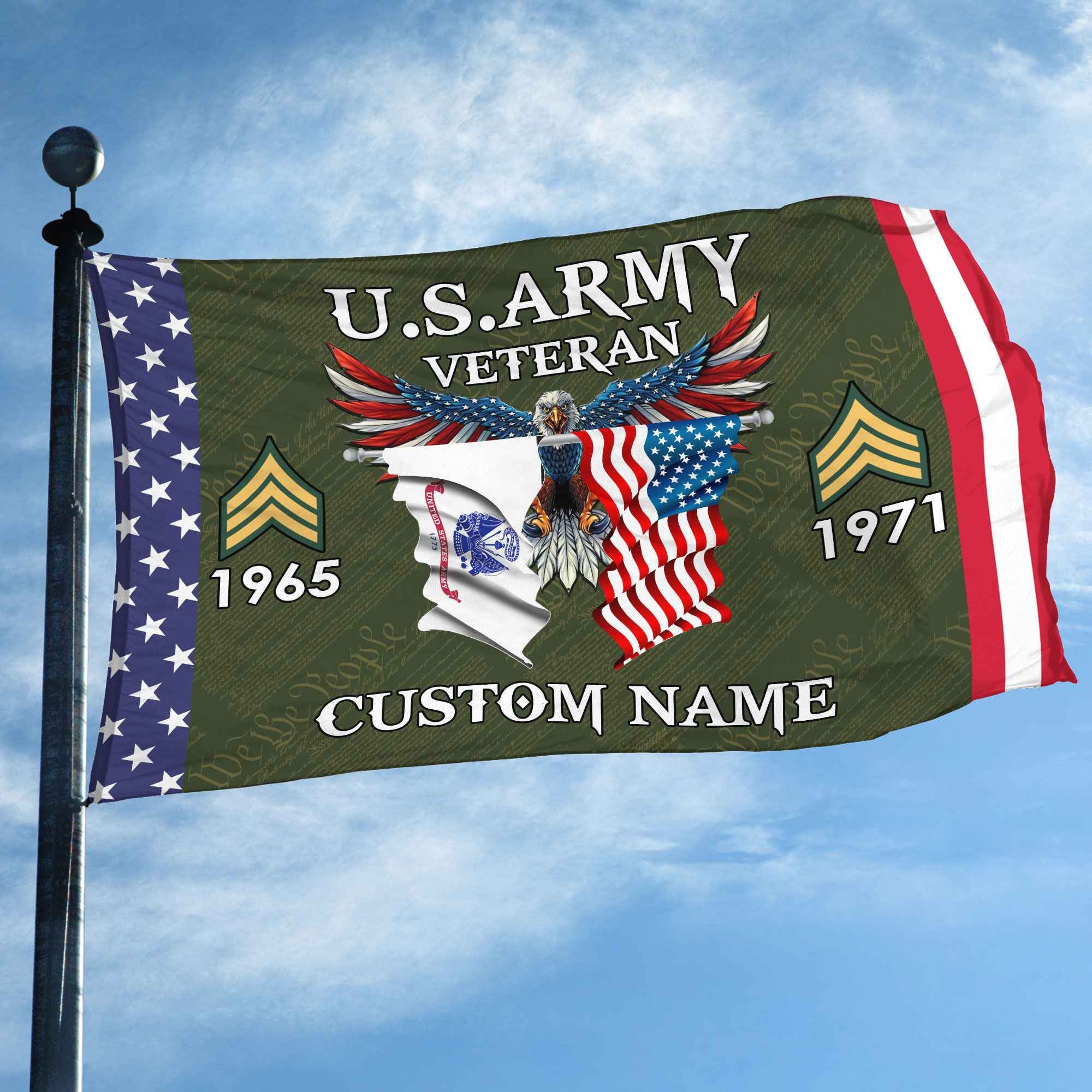 US Army Custom Grommet Flag, Gifts For Army Veteran, Best Gifts On Father's Day, Armed Forces Day, Independence Day, Veterans Day.