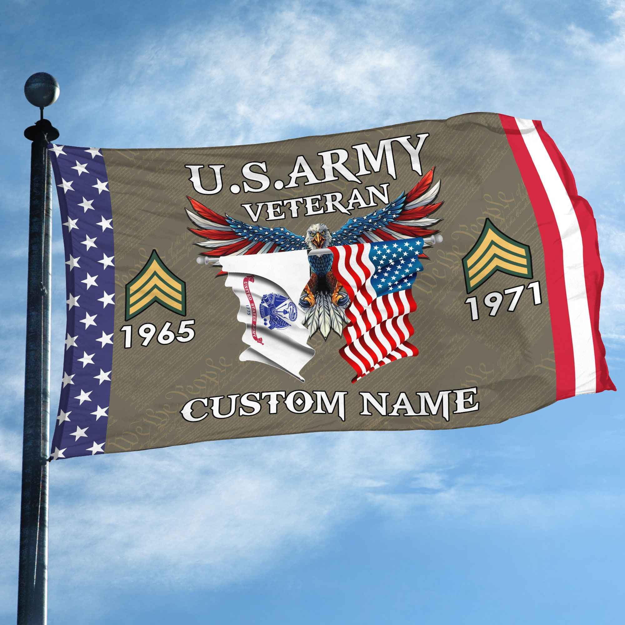 US Army Custom Grommet Flag, Gifts For Army Veteran, Best Gifts On Father's Day, Armed Forces Day, Independence Day, Veterans Day.