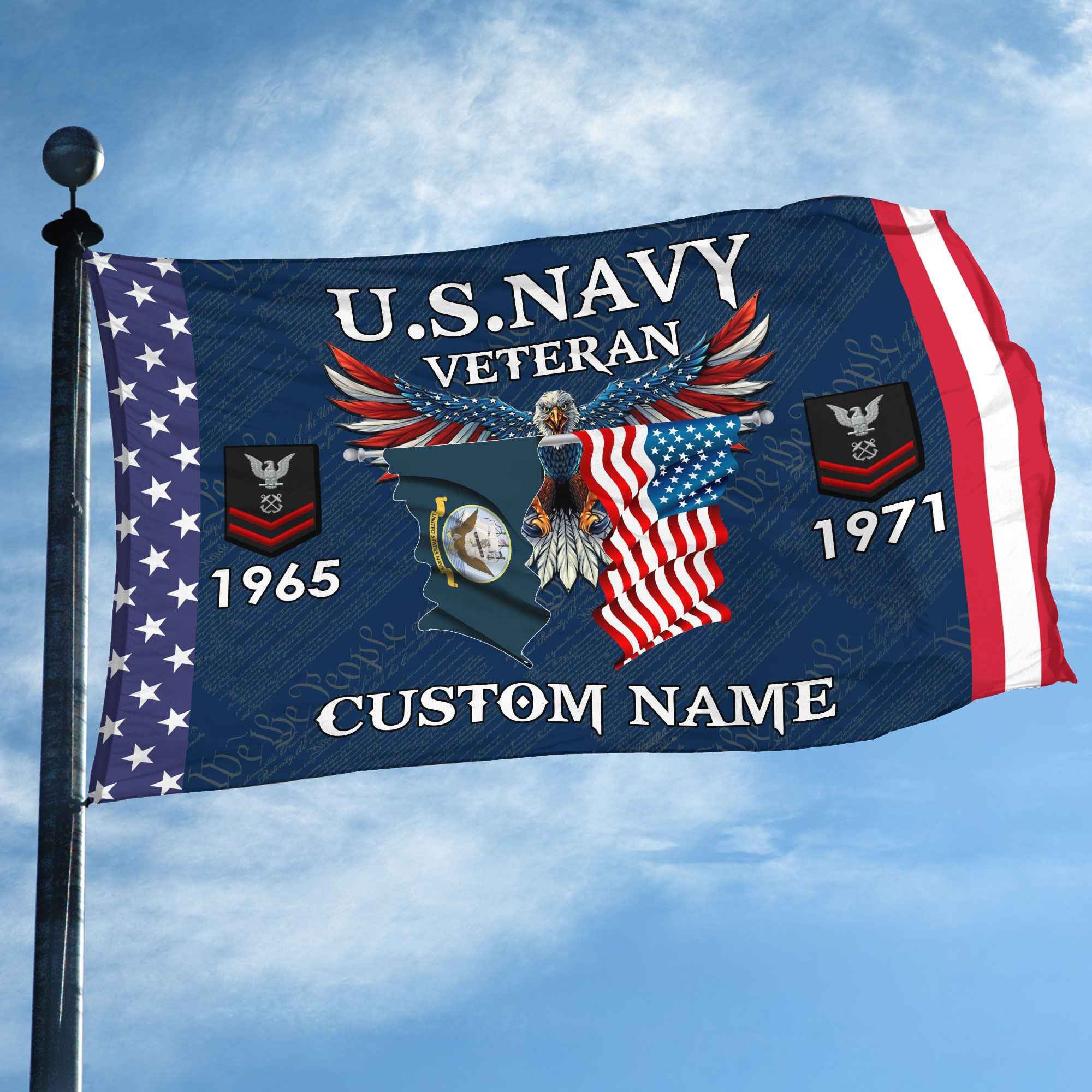 US Navy Custom Grommet Flag, Gifts For Navy Veteran, Best Gifts On Father's Day, Armed Forces Day, Independence Day, Veterans Day.