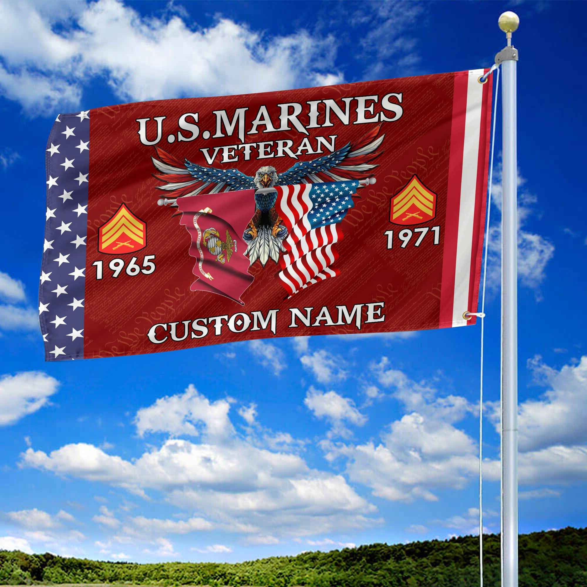 USMC Custom Grommet Flag, Gifts For Marine Veteran, Best Gifts On Father's Day, Armed Forces Day, Independence Day, Veterans Day.