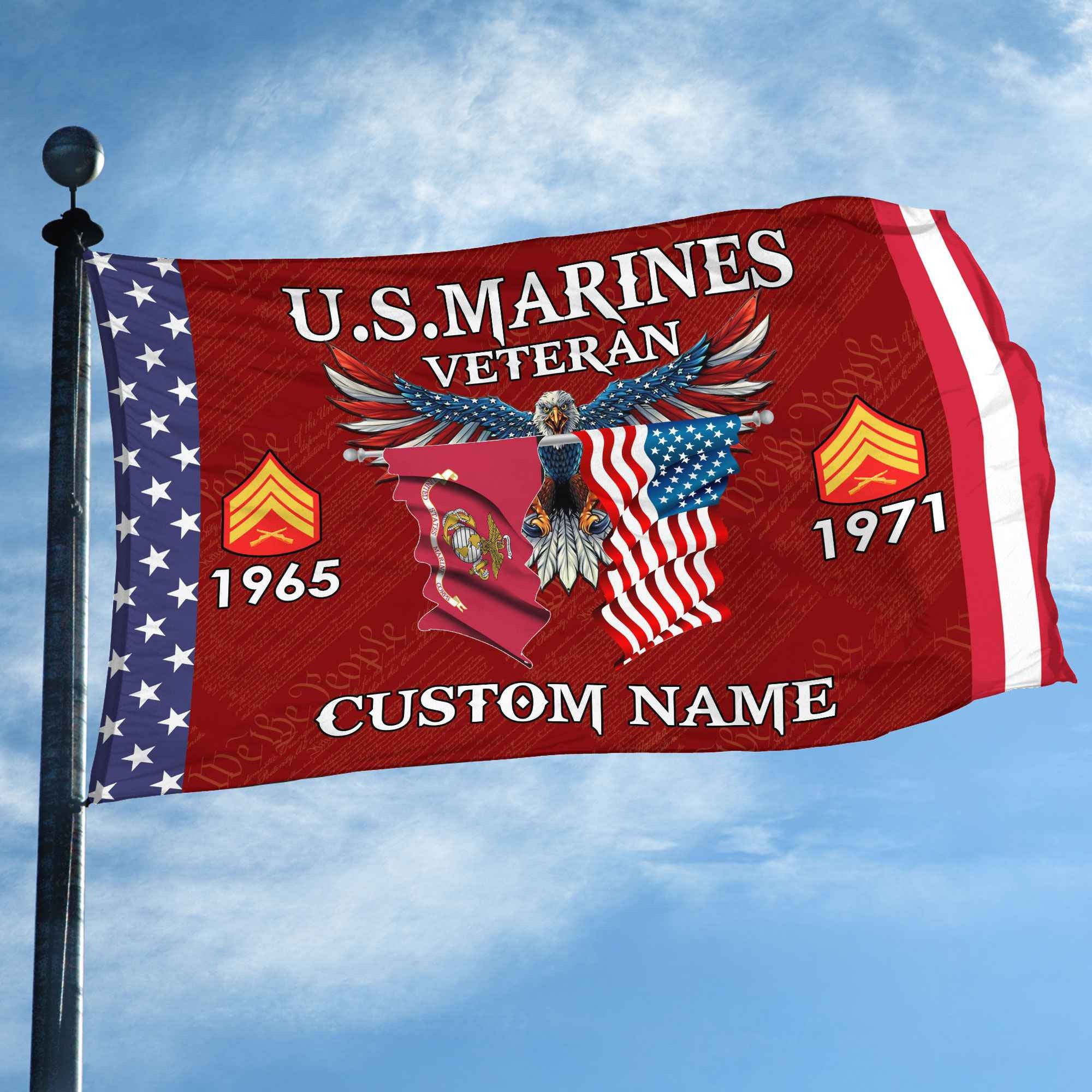 USMC Custom Grommet Flag, Gifts For Marine Veteran, Best Gifts On Father's Day, Armed Forces Day, Independence Day, Veterans Day.