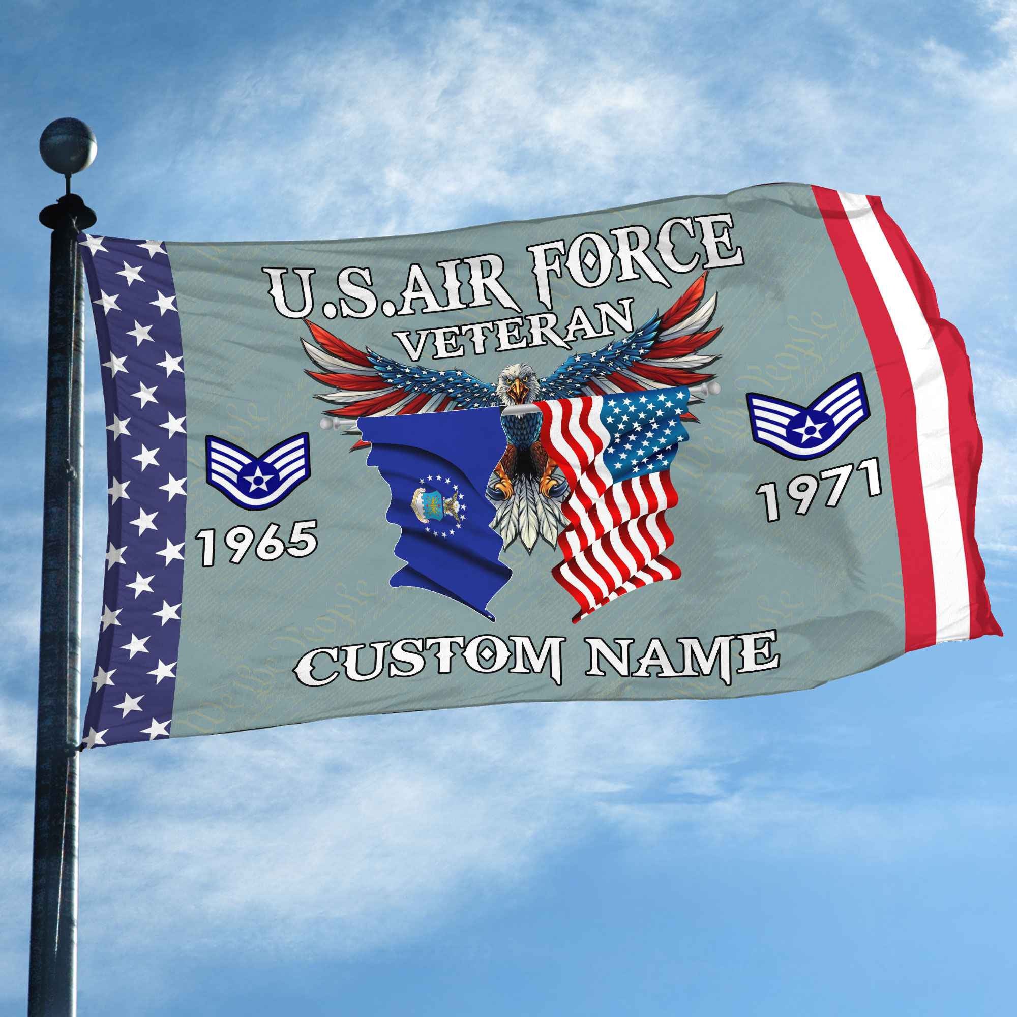 USAF Custom Grommet Flag, Gifts For Air Force Veteran, Best Gifts On Father's Day, Armed Forces Day, Independence Day, Veterans Day.