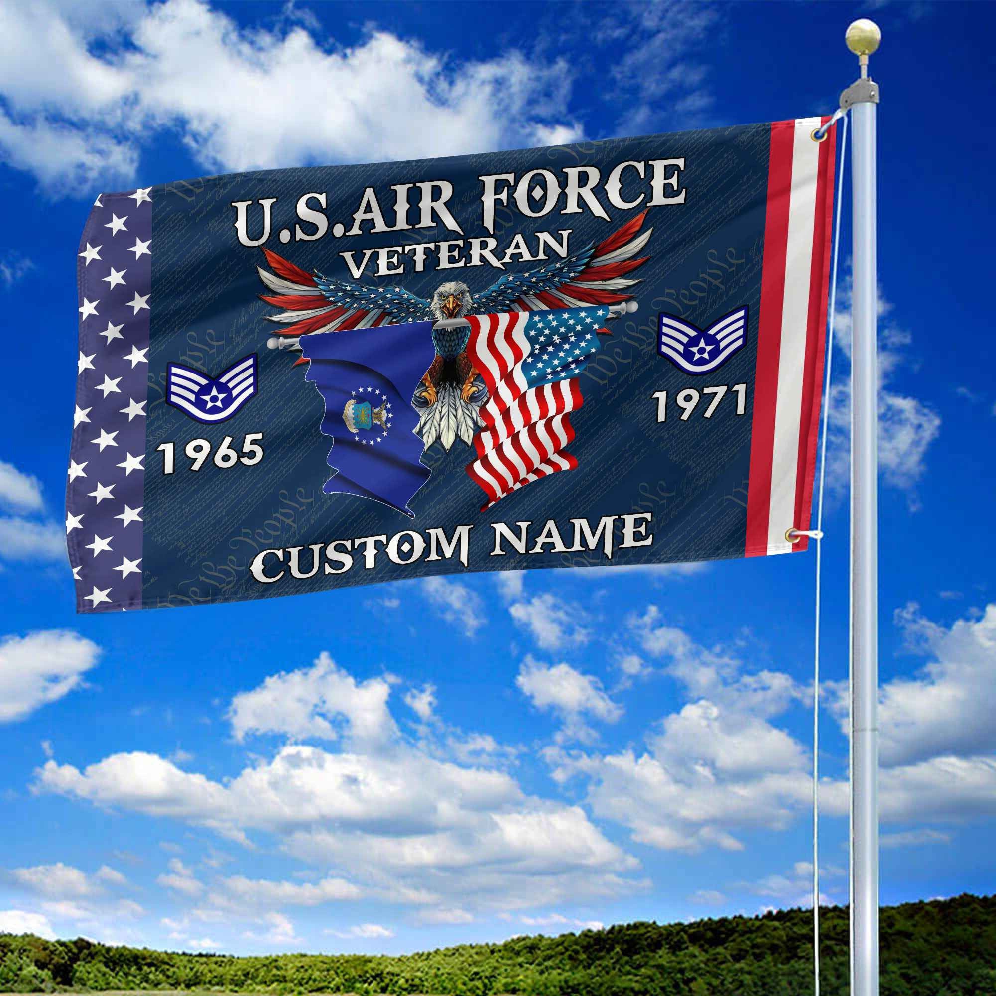 USAF Custom Grommet Flag, Gifts For Air Force Veteran, Best Gifts On Father's Day, Armed Forces Day, Independence Day, Veterans Day.