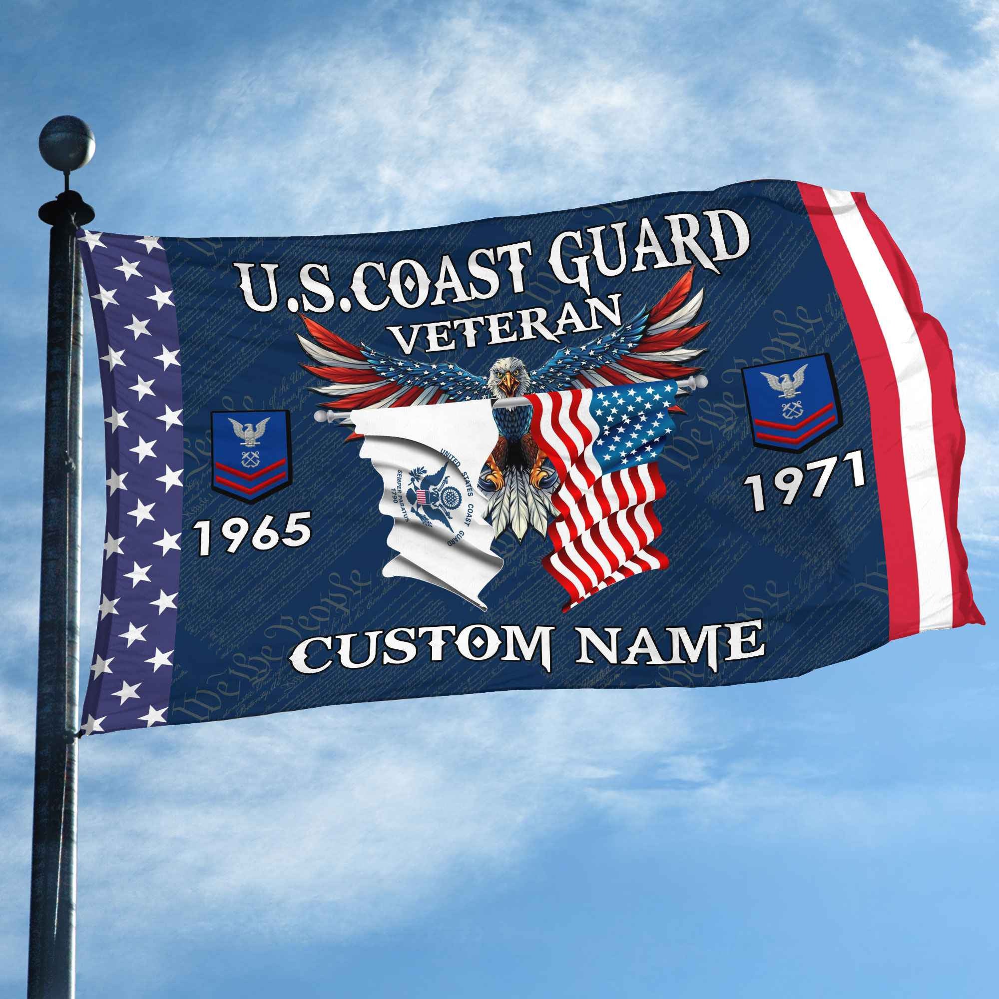 USCG Custom Grommet Flag, Gifts For Coast Guard Veteran, Best Gifts On Father's Day, Armed Forces Day, Independence Day, Veterans Day.
