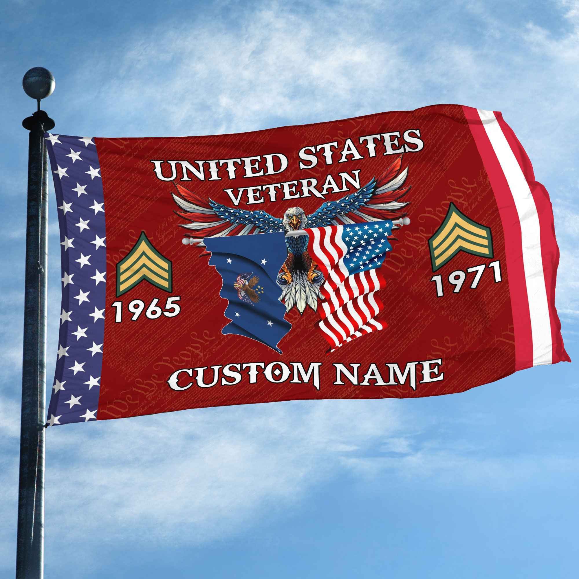 US Veteran Custom Grommet Flag, Gifts For US Veteran, Best Gifts On Father's Day, Armed Forces Day, Independence Day, Veterans Day.