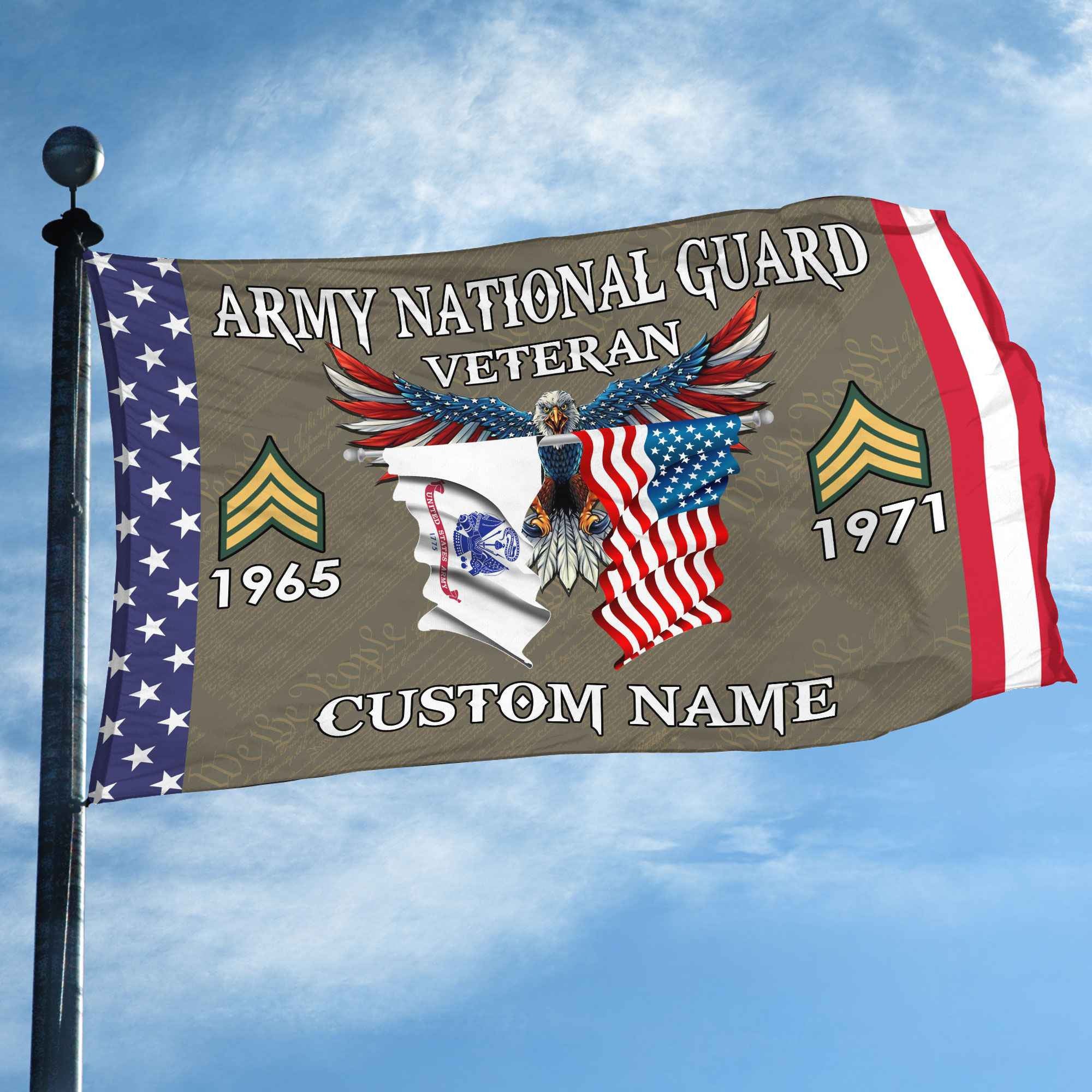 US Army National Guard Custom Grommet Flag, Gifts For Army National Guard Veteran, Best Gifts On Father's Day, Armed Forces Day, Independence Day, Veterans Day.