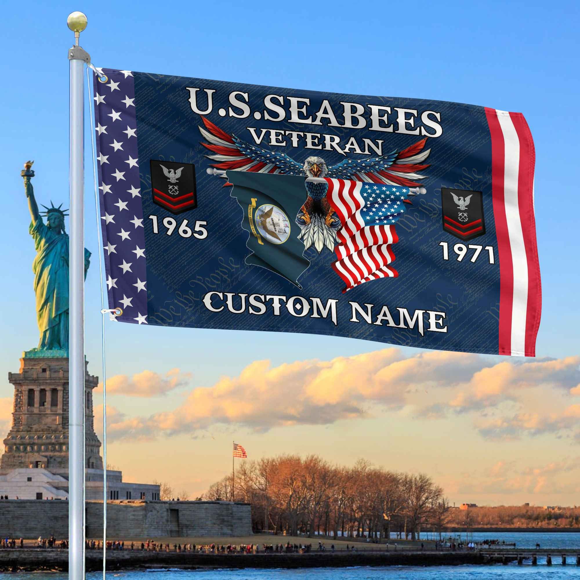 US Seabees Custom Grommet Flag, Gifts For Seabees Veteran, Best Gifts On Father's Day, Armed Forces Day, Independence Day, Veterans Day.