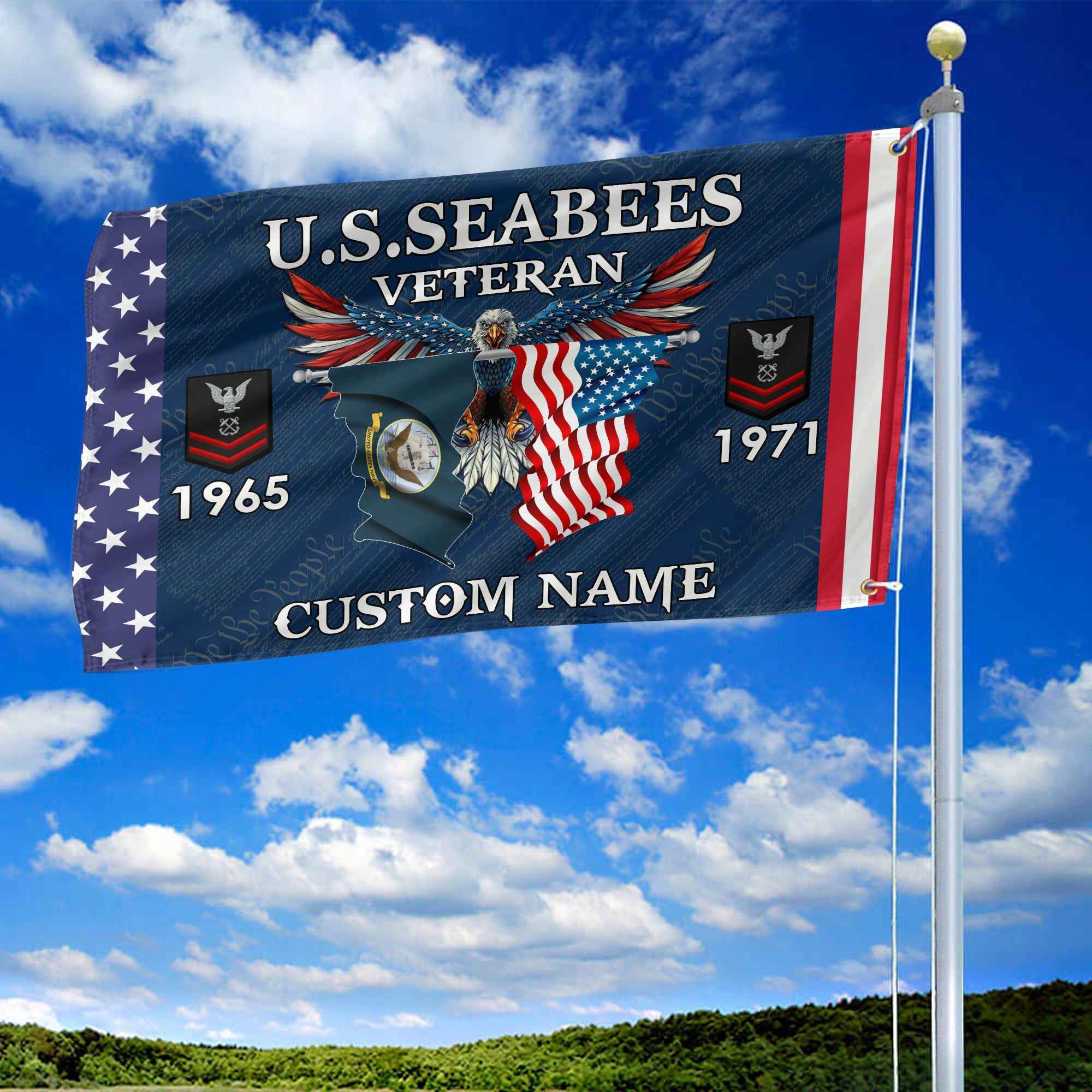 US Seabees Custom Grommet Flag, Gifts For Seabees Veteran, Best Gifts On Father's Day, Armed Forces Day, Independence Day, Veterans Day.