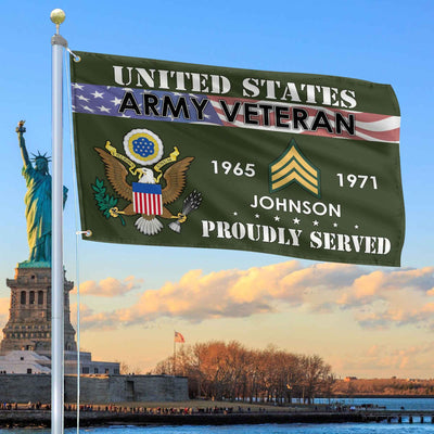 Premium US Army Grommet Flag, Custom Name, Rank, Year, Gifts For Army Veteran, Best Gifts On Father's Day, Armed Forces Day, Independence Day, Veterans Day.