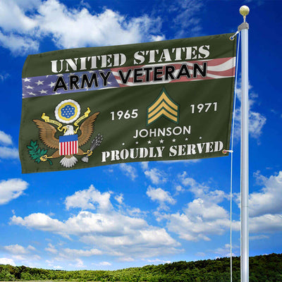 Premium US Army Grommet Flag, Custom Name, Rank, Year, Gifts For Army Veteran, Best Gifts On Father's Day, Armed Forces Day, Independence Day, Veterans Day.