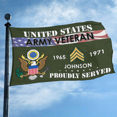 Premium US Army Grommet Flag, Custom Name, Rank, Year, Gifts For Army Veteran, Best Gifts On Father's Day, Armed Forces Day, Independence Day, Veterans Day.