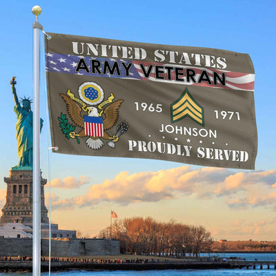 Premium US Army Grommet Flag, Custom Name, Rank, Year, Gifts For Army Veteran, Best Gifts On Father's Day, Armed Forces Day, Independence Day, Veterans Day.