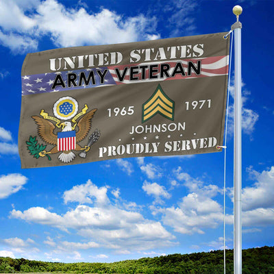 Premium US Army Grommet Flag, Custom Name, Rank, Year, Gifts For Army Veteran, Best Gifts On Father's Day, Armed Forces Day, Independence Day, Veterans Day.