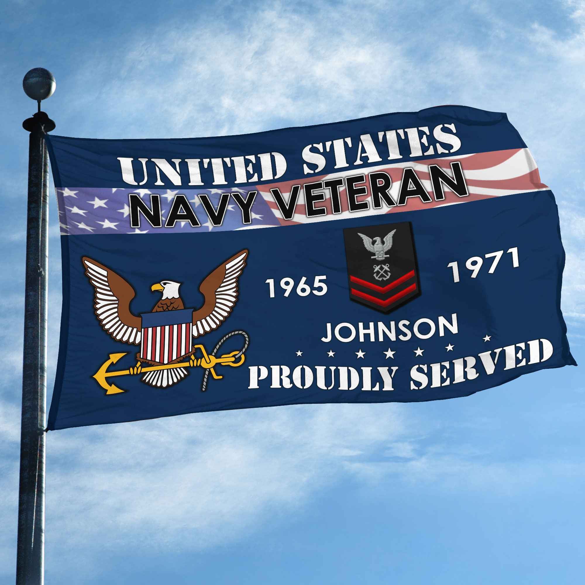 Premium US Navy Grommet Flag, Custom Name, Rank, Year, Gifts For Navy Veteran, Best Gifts On Father's Day, Armed Forces Day, Independence Day, Veterans Day.