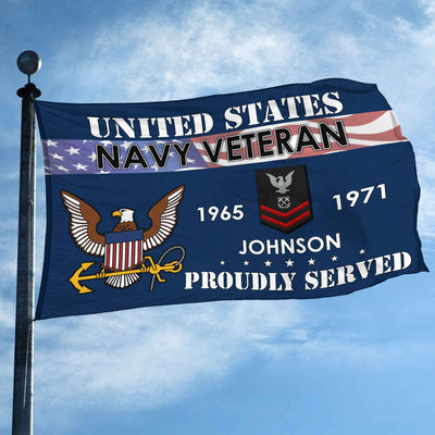 Premium US Navy Grommet Flag, Custom Name, Rank, Year, Gifts For Navy Veteran, Best Gifts On Father's Day, Armed Forces Day, Independence Day, Veterans Day.