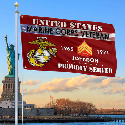 Premium USMC Grommet Flag, Custom Name, Rank, Year, Gifts For Marine Veteran, Best Gifts On Father's Day, Armed Forces Day, Independence Day, Veterans Day.