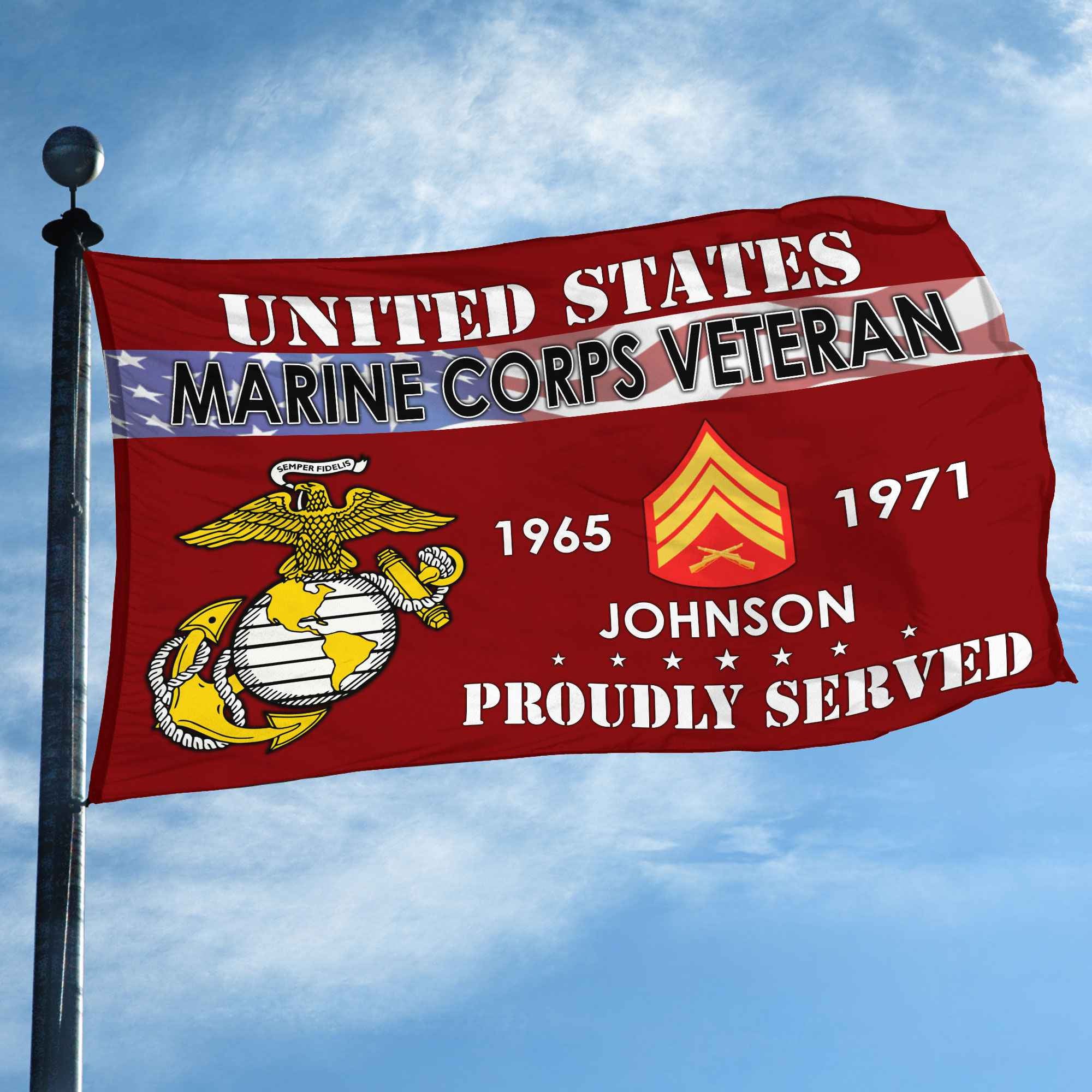 Premium USMC Grommet Flag, Custom Name, Rank, Year, Gifts For Marine Veteran, Best Gifts On Father's Day, Armed Forces Day, Independence Day, Veterans Day.