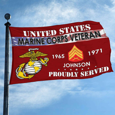 Premium USMC Grommet Flag, Custom Name, Rank, Year, Gifts For Marine Veteran, Best Gifts On Father's Day, Armed Forces Day, Independence Day, Veterans Day.