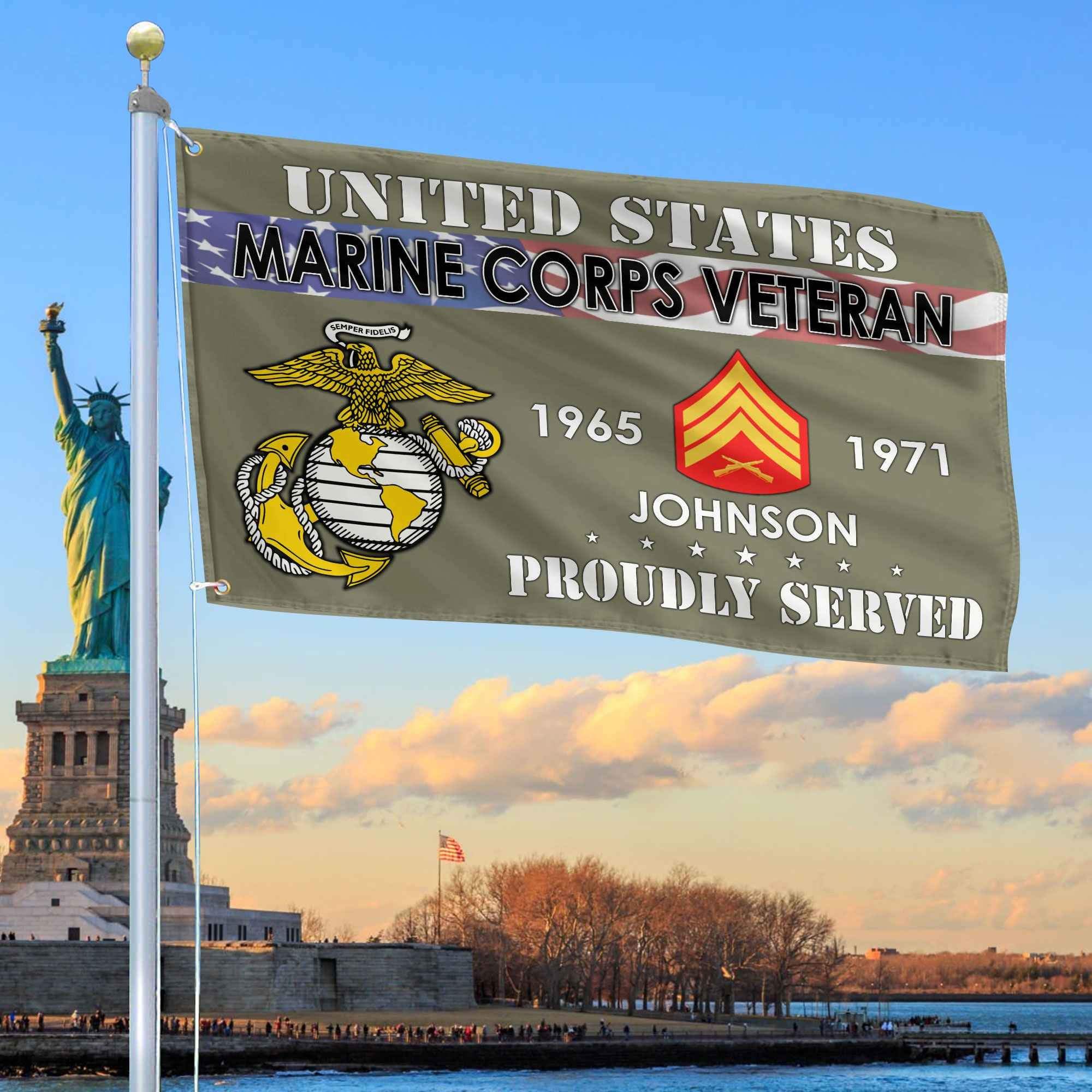 Premium USMC Grommet Flag, Custom Name, Rank, Year, Gifts For Marine Veteran, Best Gifts On Father's Day, Armed Forces Day, Independence Day, Veterans Day.