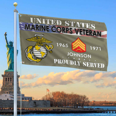 Premium USMC Grommet Flag, Custom Name, Rank, Year, Gifts For Marine Veteran, Best Gifts On Father's Day, Armed Forces Day, Independence Day, Veterans Day.